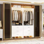 Système d'organisation de placard Besiost avec tiroirs en bois, armoire autoportante avec tringle à vêtements