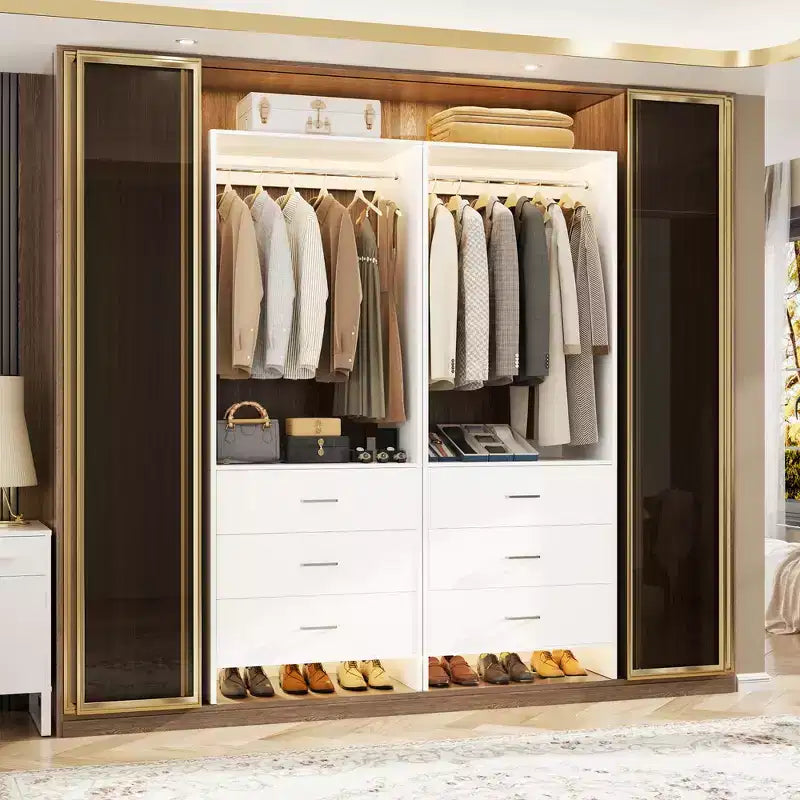 Système d'organisation de placard Besiost avec tiroirs en bois, armoire autoportante avec tringle à vêtements