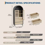 Meuble de rangement haut de 70 po avec étagères réglables, armoire de garde-manger moderne en bois avec lumières LED, portes en verre trempé et 3 tiroirs