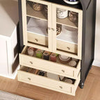 Meuble de rangement haut de 70 po avec étagères réglables, armoire de garde-manger moderne en bois avec lumières LED, portes en verre trempé et 3 tiroirs