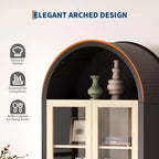 Meuble de rangement haut de 70 po avec étagères réglables, armoire de garde-manger moderne en bois avec lumières LED, portes en verre trempé et 3 tiroirs