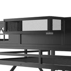 Lit mezzanine complet en métal Whisen avec escaliers, garde-corps hauts en forme de maison et armoire pour enfants et adolescents
