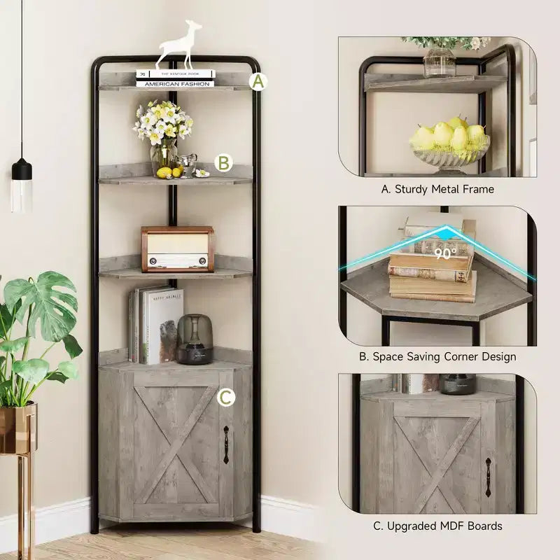 Étagère d'angle, étagère de rangement à 5 niveaux pour salon et cuisine