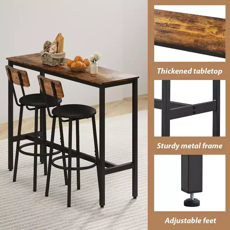 Ensemble de table à hauteur de comptoir 3 pièces Zevemomo, table de bistrot de 31,5 po avec 2 tabourets, ensemble de salle à manger de cuisine peu encombrant pour les petits espaces, marron