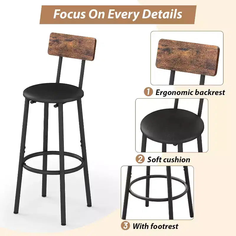 Ensemble de table à hauteur de comptoir 3 pièces Zevemomo, table de bistrot de 31,5 po avec 2 tabourets, ensemble de salle à manger de cuisine peu encombrant pour les petits espaces, marron