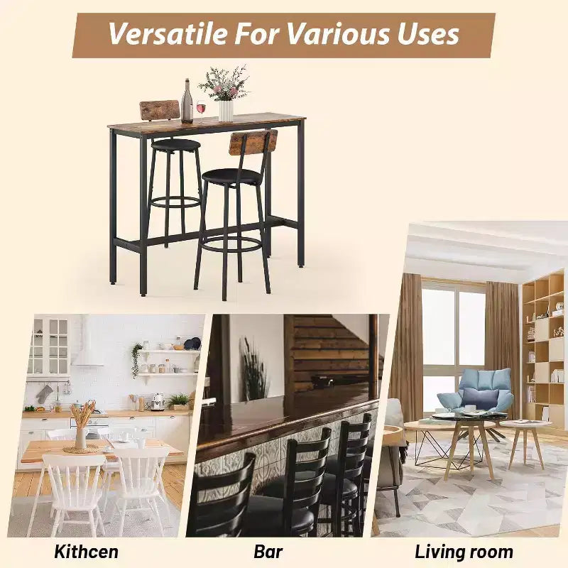 Ensemble de table à hauteur de comptoir 3 pièces Zevemomo, table de bistrot de 31,5 po avec 2 tabourets, ensemble de salle à manger de cuisine peu encombrant pour les petits espaces, marron