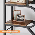 Bibliothèque à 6 étagères, bibliothèque de luxe arquée, design moderne en métal et bois, adaptée au salon, au bureau et à la chambre.