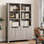 Bibliothèque haute de 180 cm, étagère à 3 niveaux double largeur avec portes d'armoire, grande bibliothèque autoportante adaptée au salon, au bureau, à la bibliothèque