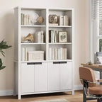 Bibliothèque haute de 180 cm, étagère à 3 niveaux double largeur avec portes d'armoire, grande bibliothèque autoportante adaptée au salon, au bureau, à la bibliothèque