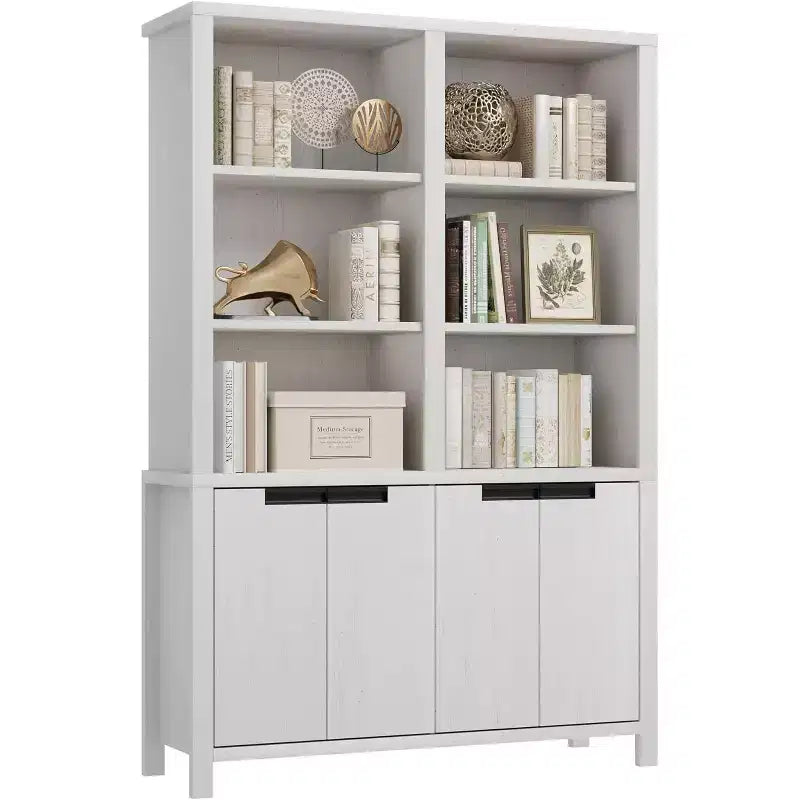 Bibliothèque haute de 180 cm, étagère à 3 niveaux double largeur avec portes d'armoire, grande bibliothèque autoportante adaptée au salon, au bureau, à la bibliothèque
