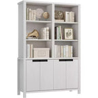 Bibliothèque haute de 180 cm, étagère à 3 niveaux double largeur avec portes d'armoire, grande bibliothèque autoportante adaptée au salon, au bureau, à la bibliothèque