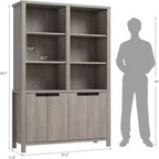 Bibliothèque haute de 180 cm, étagère à 3 niveaux double largeur avec portes d'armoire, grande bibliothèque autoportante adaptée au salon, au bureau, à la bibliothèque