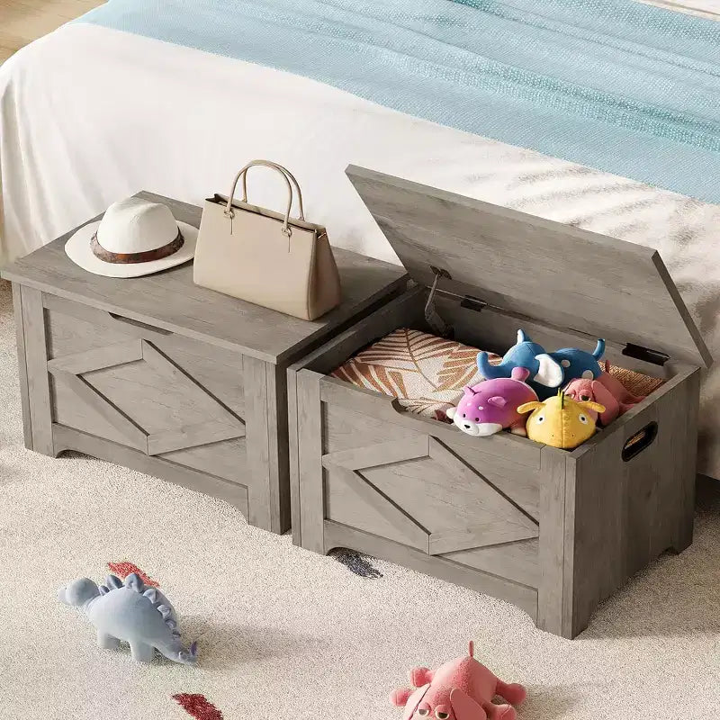 COZONY Banc de rangement en bois de 60 cm avec charnière de sécurité, grand coffre à jouets et coffre de rangement, organisateur facile à monter pour entrée, salon et chambre à coucher