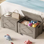 COZONY Banc de rangement en bois de 60 cm avec charnière de sécurité, grand coffre à jouets et coffre de rangement, organisateur facile à monter pour entrée, salon et chambre à coucher