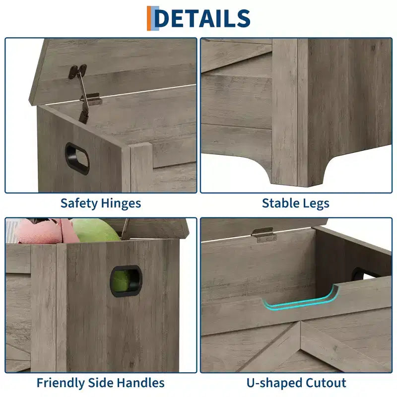 COZONY Banc de rangement en bois de 60 cm avec charnière de sécurité, grand coffre à jouets et coffre de rangement, organisateur facile à monter pour entrée, salon et chambre à coucher