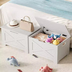 COZONY Banc de rangement en bois de 60 cm avec charnière de sécurité, grand coffre à jouets et coffre de rangement, organisateur facile à monter pour entrée, salon et chambre à coucher