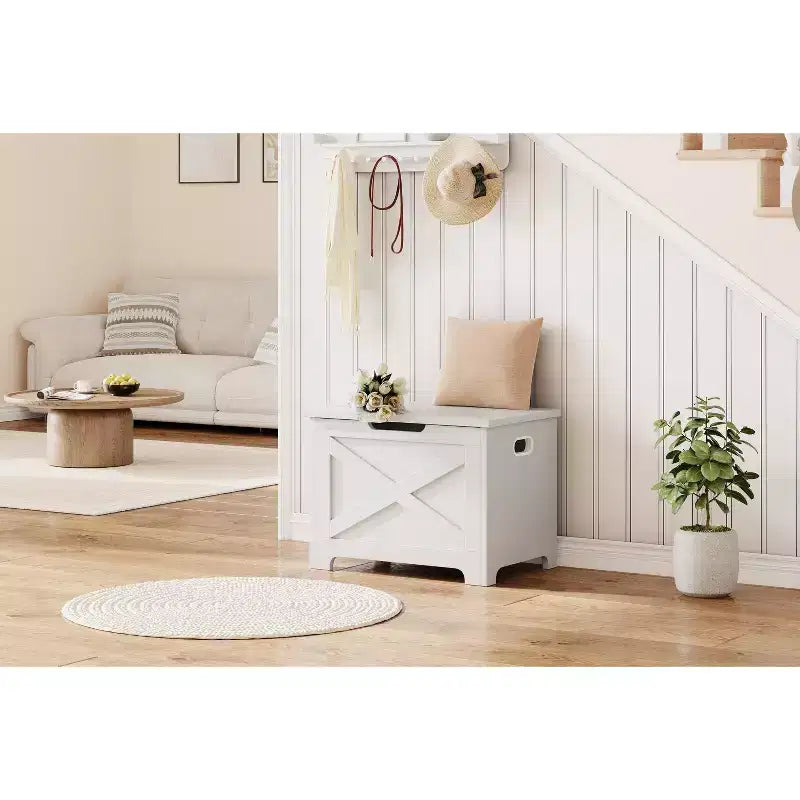 COZONY Banc de rangement en bois de 60 cm avec charnière de sécurité, grand coffre à jouets et coffre de rangement, organisateur facile à monter pour entrée, salon et chambre à coucher