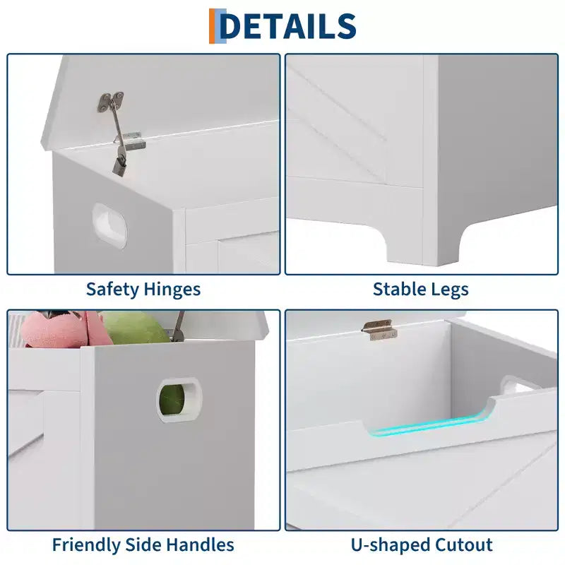 COZONY Banc de rangement en bois de 60 cm avec charnière de sécurité, grand coffre à jouets et coffre de rangement, organisateur facile à monter pour entrée, salon et chambre à coucher