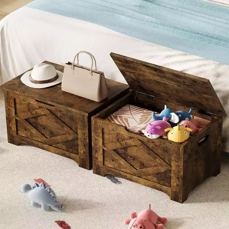 COZONY Banc de rangement en bois de 60 cm avec charnière de sécurité, grand coffre à jouets et coffre de rangement, organisateur facile à monter pour entrée, salon et chambre à coucher