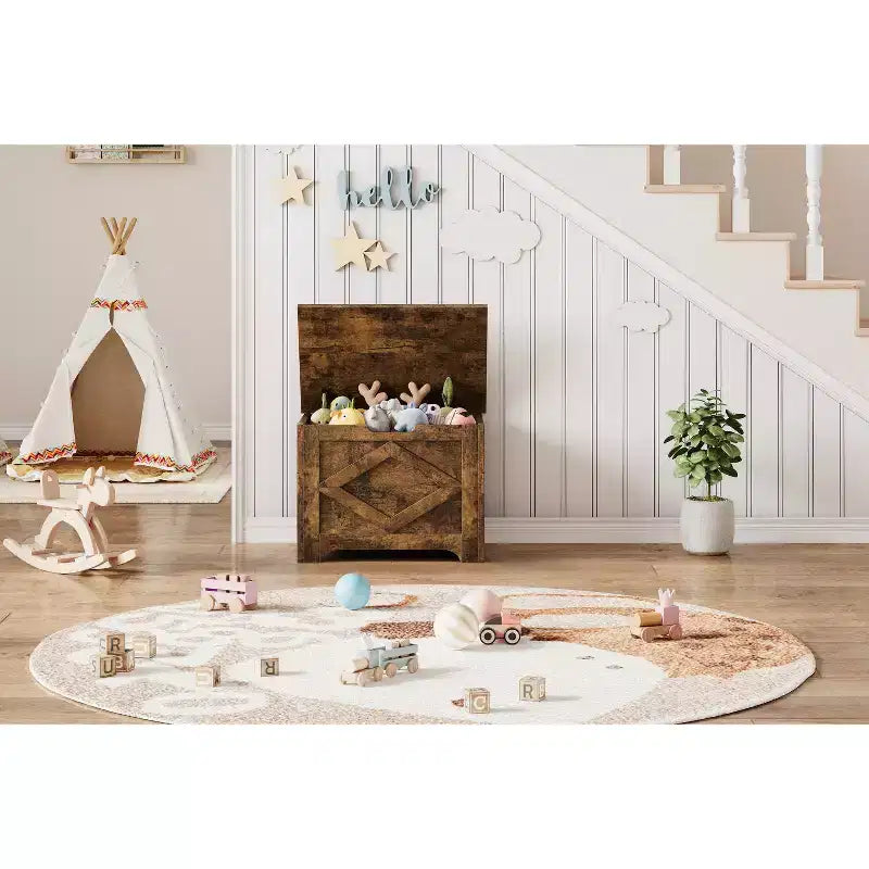 COZONY Banc de rangement en bois de 60 cm avec charnière de sécurité, grand coffre à jouets et coffre de rangement, organisateur facile à monter pour entrée, salon et chambre à coucher