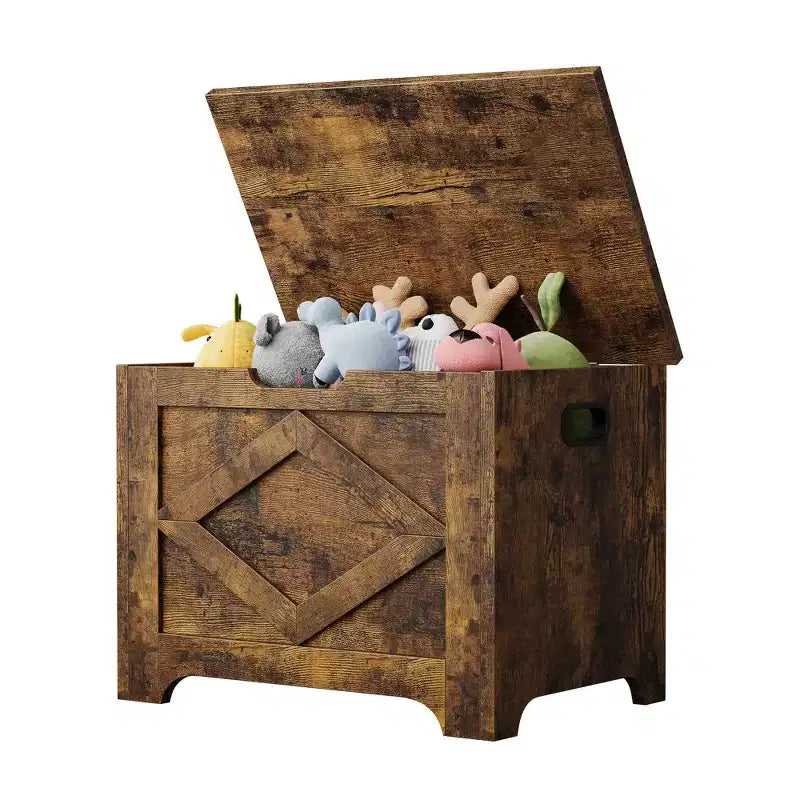 COZONY Banc de rangement en bois de 60 cm avec charnière de sécurité, grand coffre à jouets et coffre de rangement, organisateur facile à monter pour entrée, salon et chambre à coucher