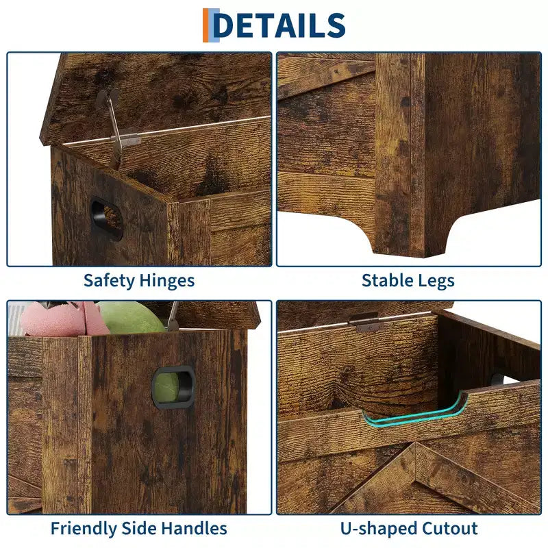 COZONY Banc de rangement en bois de 60 cm avec charnière de sécurité, grand coffre à jouets et coffre de rangement, organisateur facile à monter pour entrée, salon et chambre à coucher
