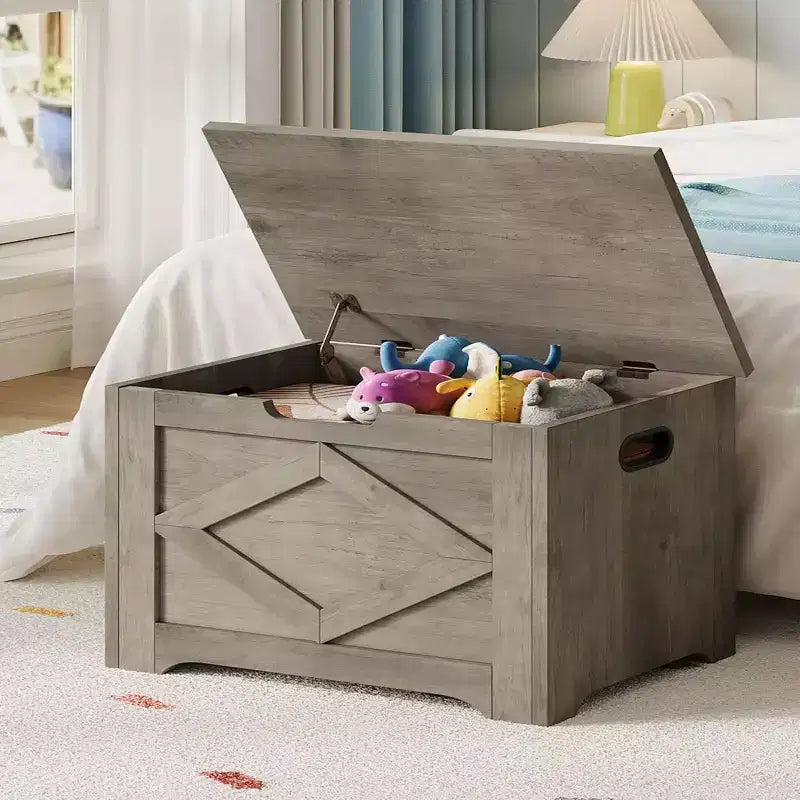 COZONY Banc de rangement en bois de 60 cm avec charnière de sécurité, grand coffre à jouets et coffre de rangement, organisateur facile à monter pour entrée, salon et chambre à coucher