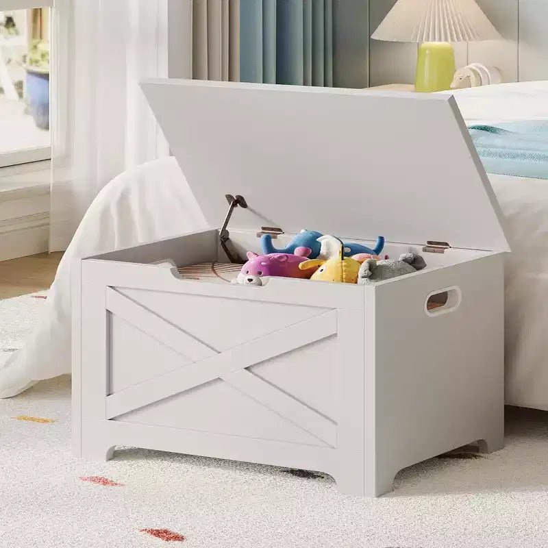 COZONY Banc de rangement en bois de 60 cm avec charnière de sécurité, grand coffre à jouets et coffre de rangement, organisateur facile à monter pour entrée, salon et chambre à coucher