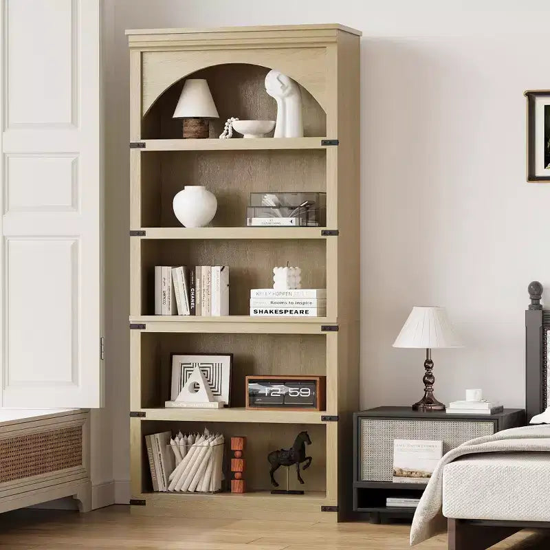 Bibliothèque arquée, étagère à 5 niveaux, bibliothèque de style ferme de 174,5 cm de haut, étagère de rangement incurvée pour le bureau à domicile, le salon
