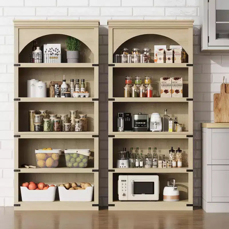 Bibliothèque arquée, étagère à 5 niveaux, bibliothèque de style ferme de 174,5 cm de haut, étagère de rangement incurvée pour le bureau à domicile, le salon