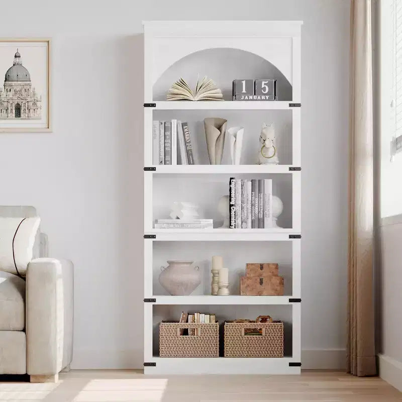 Bibliothèque arquée, étagère à 5 niveaux, bibliothèque de style ferme de 174,5 cm de haut, étagère de rangement incurvée pour le bureau à domicile, le salon