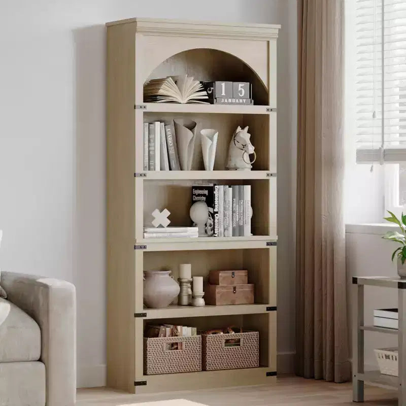 Bibliothèque arquée, étagère à 5 niveaux, bibliothèque de style ferme de 174,5 cm de haut, étagère de rangement incurvée pour le bureau à domicile, le salon
