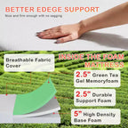BestMassage Matelas à mémoire de forme au thé vert de 10 pouces, infusé de gel rafraîchissant, matelas à fermeté moyenne