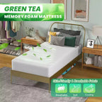 BestMassage Matelas à mémoire de forme au thé vert de 10 pouces, infusé de gel rafraîchissant, matelas à fermeté moyenne