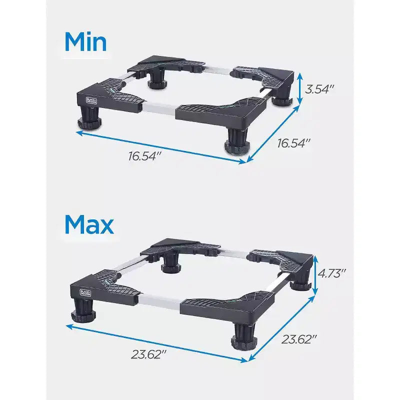 Pied support réglable BLACK+DECKER, base compacte 4H avec patins anti-vibrations, cadre en acier inoxydable, supporte 317 kg, BWS16, noir