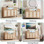 Meuble buffet en rotin avec 2 tiroirs de rangement, buffet en bois de style bohème avec station de recharge et lumières LED, pour salon
