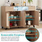 Meuble buffet en rotin avec 2 tiroirs de rangement, buffet en bois de style bohème avec station de recharge et lumières LED, pour salon