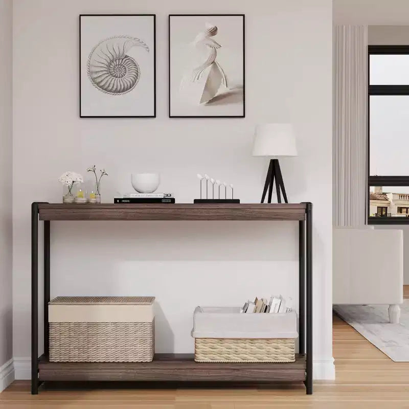 Table console à 2 niveaux de 40 pouces Table d'appoint avec étagère ouverte (capacité de 50 lb, pour entrée/salon/couloir)