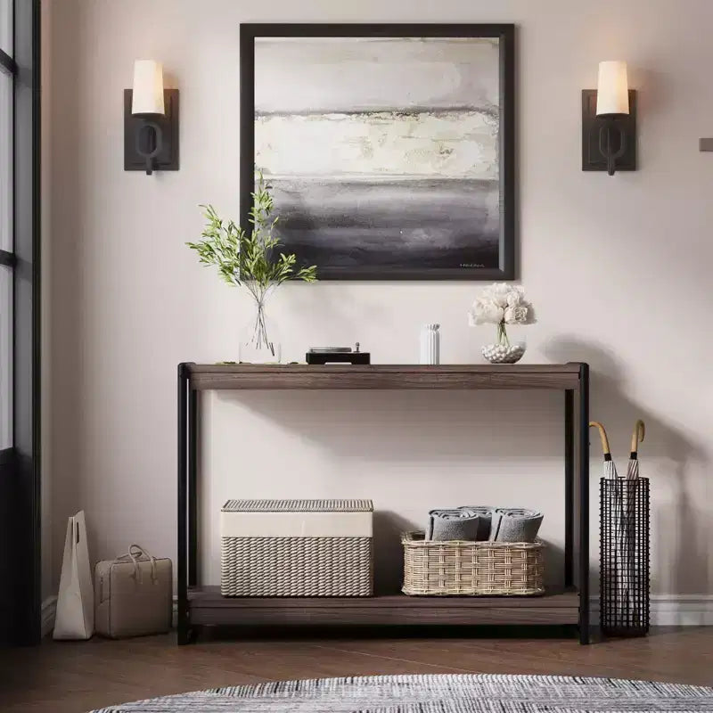 Table console à 2 niveaux de 40 pouces Table d'appoint avec étagère ouverte (capacité de 50 lb, pour entrée/salon/couloir)