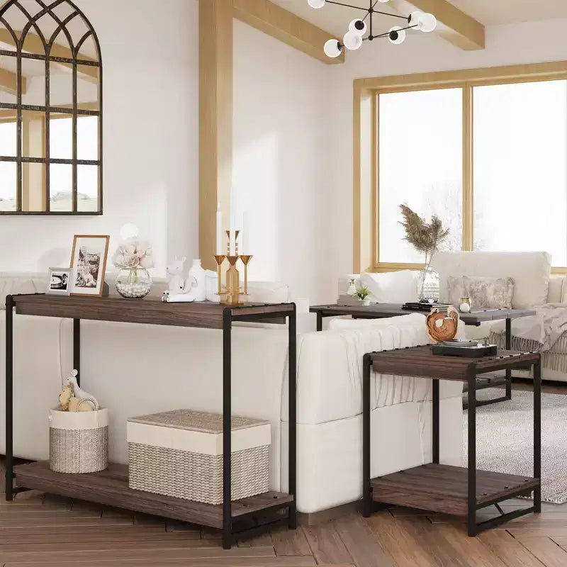 Table console à 2 niveaux de 40 pouces Table d'appoint avec étagère ouverte (capacité de 50 lb, pour entrée/salon/couloir)