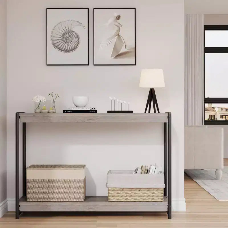 Table console à 2 niveaux de 40 pouces Table d'appoint avec étagère ouverte (capacité de 50 lb, pour entrée/salon/couloir)
