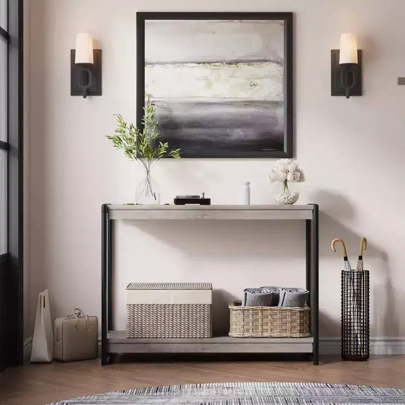 Table console à 2 niveaux de 40 pouces Table d'appoint avec étagère ouverte (capacité de 50 lb, pour entrée/salon/couloir)
