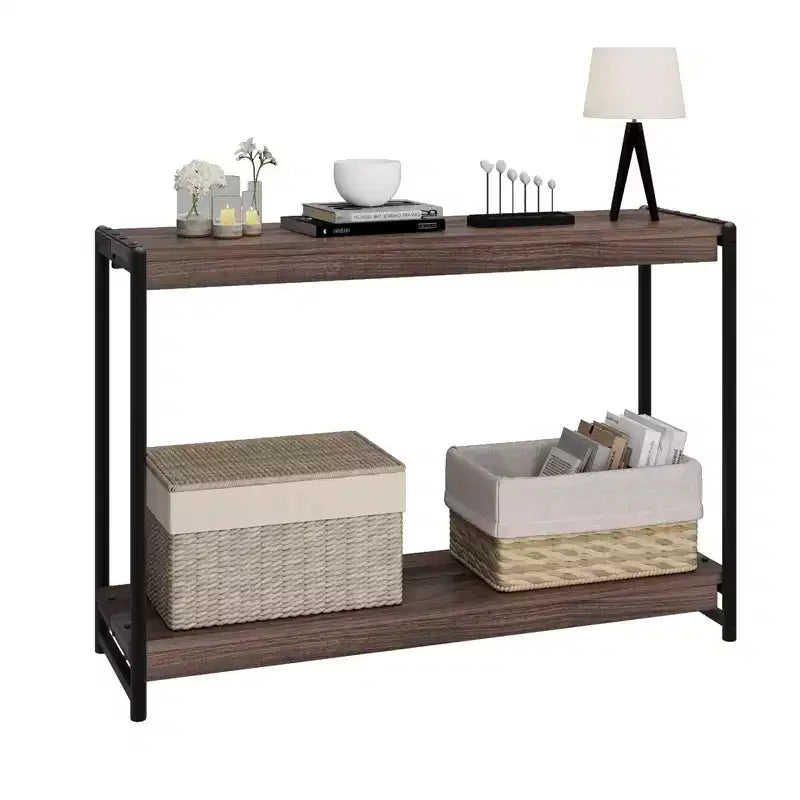 Table console à 2 niveaux de 40 pouces Table d'appoint avec étagère ouverte (capacité de 50 lb, pour entrée/salon/couloir)