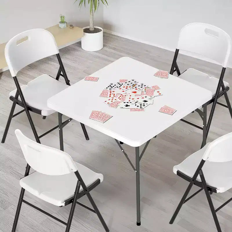 VINGLI Table carrée blanche, 86 cm, pieds pliables, plateau complet, facile à installer et à ranger, pliable et portable pour l'intérieur et l'extérieur