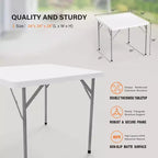 VINGLI Table carrée blanche, 86 cm, pieds pliables, plateau complet, facile à installer et à ranger, pliable et portable pour l'intérieur et l'extérieur