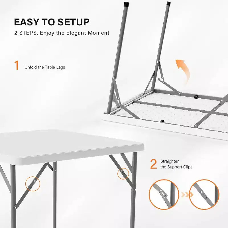 VINGLI Table carrée blanche, 86 cm, pieds pliables, plateau complet, facile à installer et à ranger, pliable et portable pour l'intérieur et l'extérieur