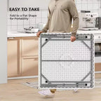 VINGLI Table carrée blanche, 86 cm, pieds pliables, plateau complet, facile à installer et à ranger, pliable et portable pour l'intérieur et l'extérieur