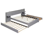 Lit plateforme queen rembourré Whisen avec tiroirs de rangement, étagères, lit gigogne et liseuses