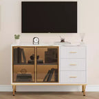 Meuble de rangement avec buffet, table de buffet avec plateau en faux marbre et portes vitrées pour la salle à manger