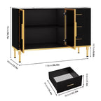 Meuble de rangement avec buffet, table de buffet avec plateau en faux marbre et portes vitrées pour la salle à manger